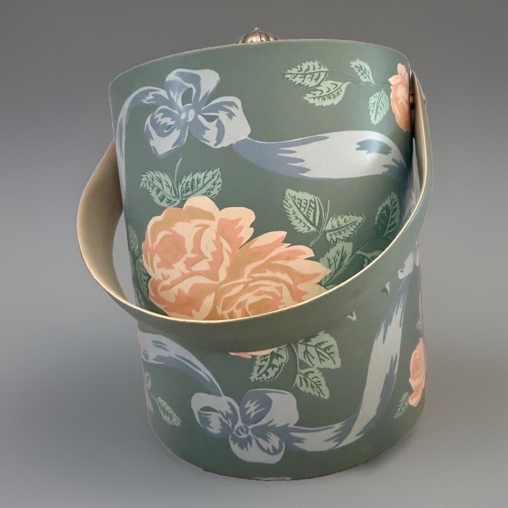 Vintage Mid-Century Georges Briard 'Briar Rose' Vinyl Ice Bucket Seafoam Green